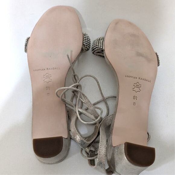 Loeffler Randall Jackie Rhinestone Ankle Strap Sandals Heels Metallic Size 9.5 - Picture 12 of 13
